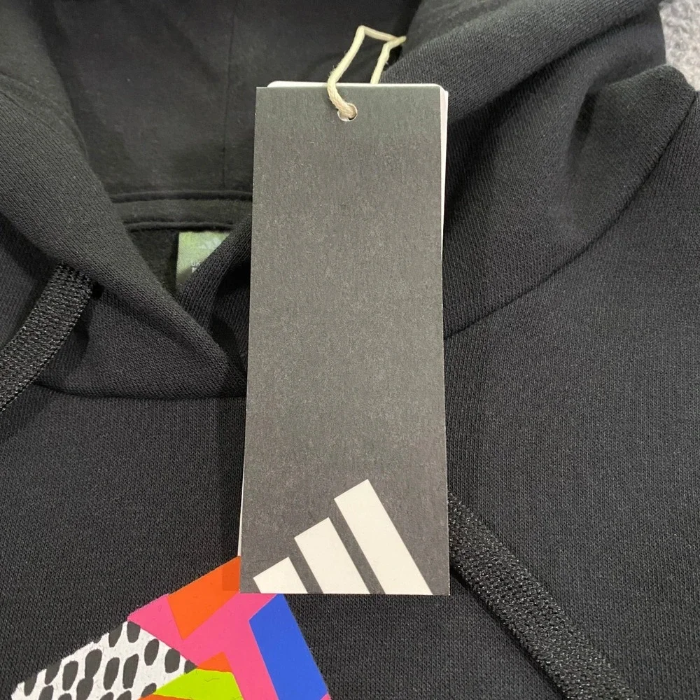 Adidas Abstract Trefoil Logo Hoodie Womens S Black Geometric Fleece Pullover